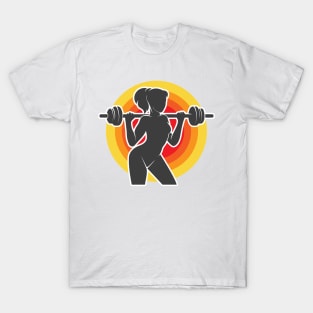 Fitness Club or Gym emblem. Athletic woman silhouette T-Shirt